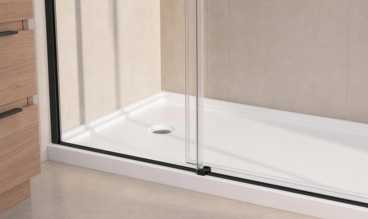 Kingston Nauru VTSB60324DL 60-Inch x 32-Inch Anti-Skid Acrylic Double Threshold Shower Base with Left Drain, Glossy White