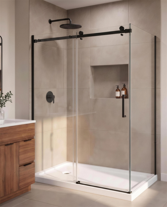 Kingston Nauru VTSB60324DL 60-Inch x 32-Inch Anti-Skid Acrylic Double Threshold Shower Base with Left Drain, Glossy White
