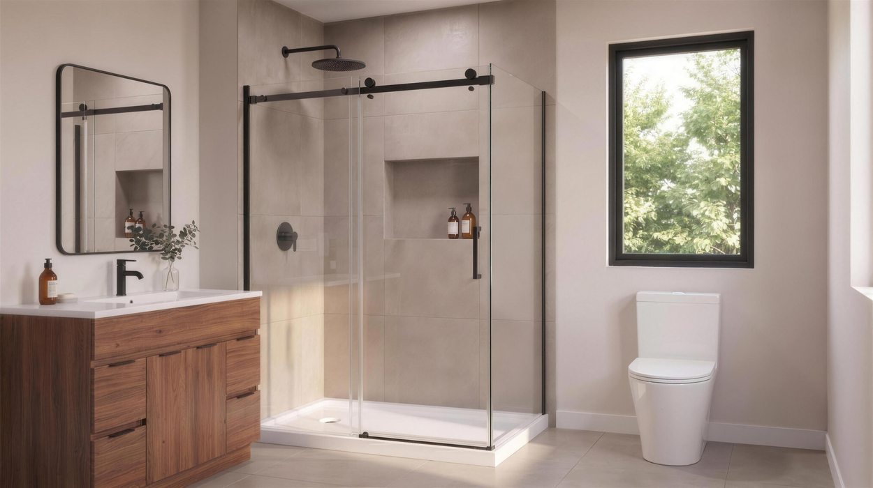 Kingston Nauru VTSB60324DL 60-Inch x 32-Inch Anti-Skid Acrylic Double Threshold Shower Base with Left Drain, Glossy White
