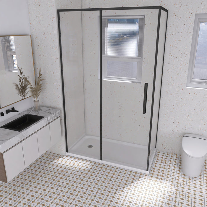 Kingston Nauru VTSB60324DL 60-Inch x 32-Inch Anti-Skid Acrylic Double Threshold Shower Base with Left Drain, Glossy White