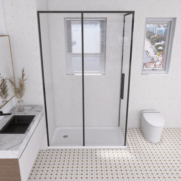 Kingston Nauru VTSB60324DL 60-Inch x 32-Inch Anti-Skid Acrylic Double Threshold Shower Base with Left Drain, Glossy White