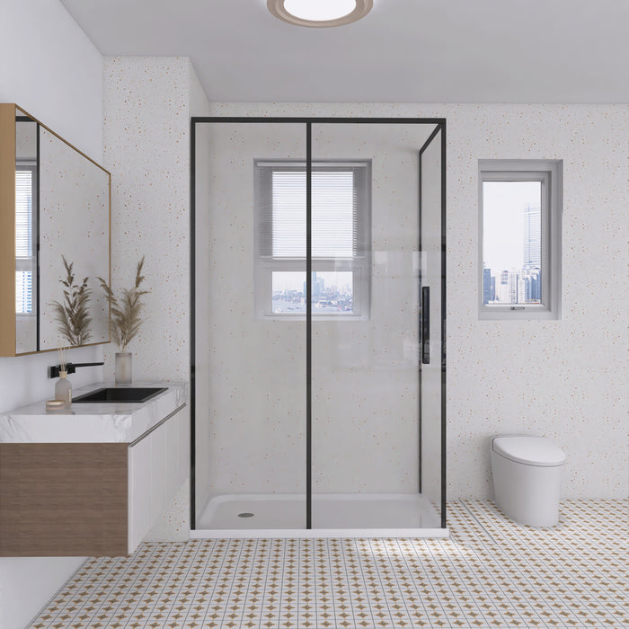 Kingston Nauru VTSB60324DL 60-Inch x 32-Inch Anti-Skid Acrylic Double Threshold Shower Base with Left Drain, Glossy White