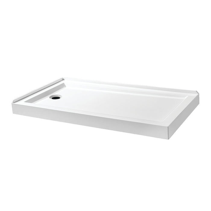 Aruba VTSB60324L 60-Inch x 32-Inch Acrylic Double Threshold Shower Base with Right Drain, Glossy White