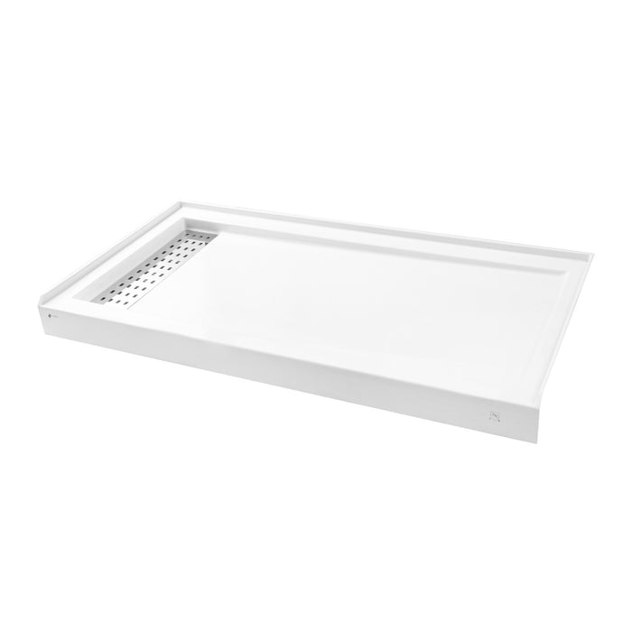 Curacao VTSB60325LT 60-Inch x 32-Inch Anti-Skid Acrylic Single Threshold Shower Base with Left Drain, Glossy White