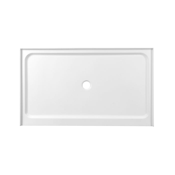 Kingston Boracay VTSB60364TC 60-Inch x 36-Inch Acrylic Single Threshold Shower Base with Center Drain, Glossy White