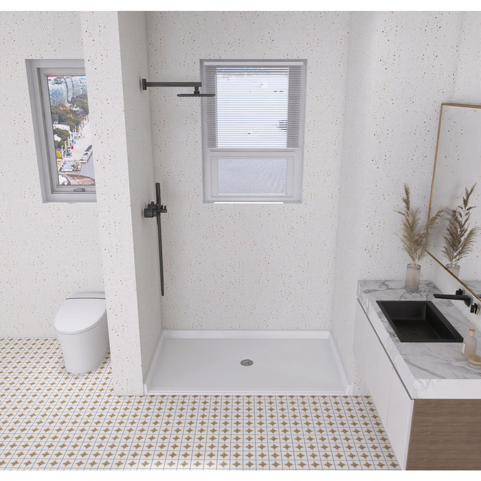 Kingston Madura VTSB62365C 62-Inch x 36-Inch Anti-Skid Acrylic Barrier Free Single Threshold Shower Base with Center Drain, Glossy White