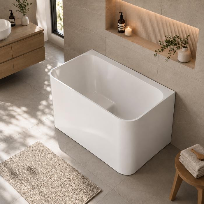 Kingston Sona VTSQ472726S - Aqua Eden 47-Inch Acrylic Rectangular Back-to-Wall Freestanding Tub with Drain and Integrated Seat, Glossy White