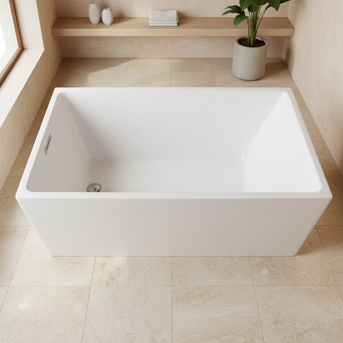 Kingston Sona VTSQ512823 - Aqua Eden 51-Inch Acrylic Rectangular Double Ended Freestanding Tub with Drain, Glossy White