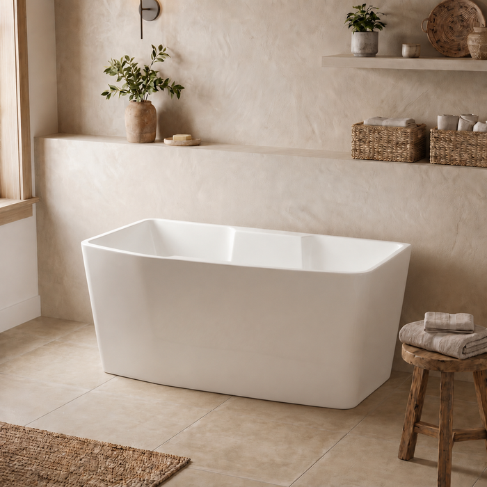 Kingston Sona VTSQ512827S - Aqua Eden 51-Inch Acrylic Rectangular Double Slipper Freestanding Tub with Drain and Integrated Seat, Glossy White