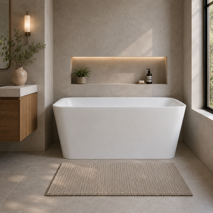 Kingston Sona VTSQ513226S - Aqua Eden 51-Inch Acrylic Rectangular Double Ended Freestanding Tub with Drain and Integrated Seat, Glossy White