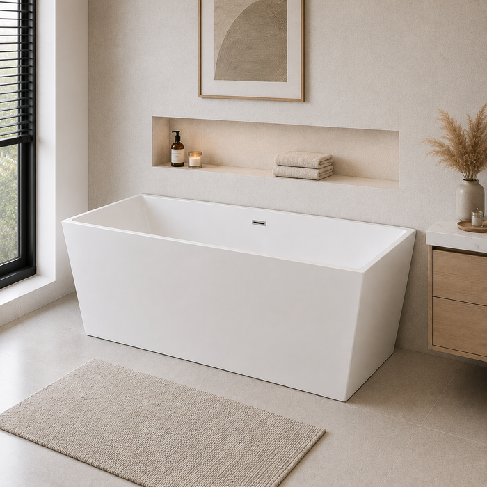 Kingston Sona VTSQ533024 - Aqua Eden 53-Inch Acrylic Rectangular Double Ended Freestanding Tub with Drain, Glossy White