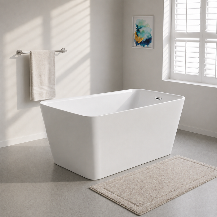Kingston Sona VTSQ553226S - Aqua Eden 55-Inch Acrylic Rectangular Double Ended Freestanding Tub with Drain and Integrated Seat, Glossy White