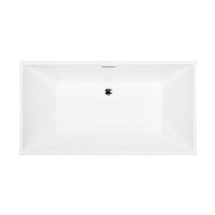 Aqua Eden VTSQ593223 59-Inch Acrylic Rectangular Double Ended Freestanding Tub with Drain, Glossy White