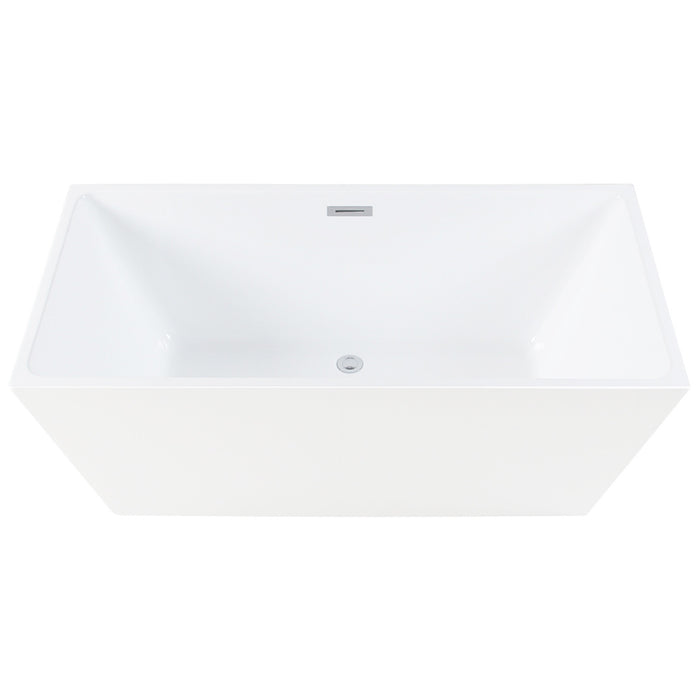 Aqua Eden VTSQ593223 59-Inch Acrylic Rectangular Double Ended Freestanding Tub with Drain, Glossy White