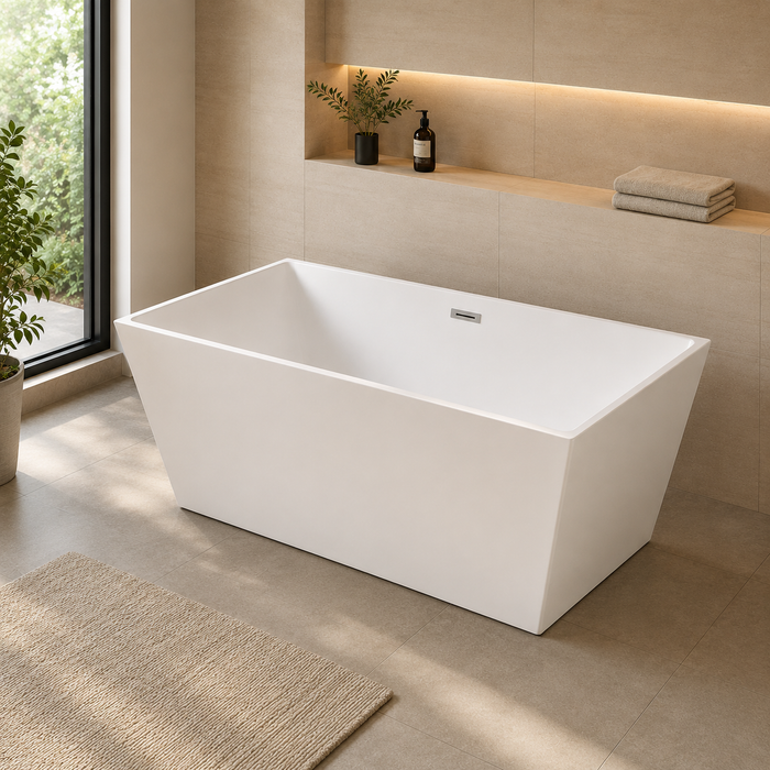 Kingston Sona VTSQ593223 - Aqua Eden 59-Inch Acrylic Rectangular Double Ended Freestanding Tub with Drain, Glossy White
