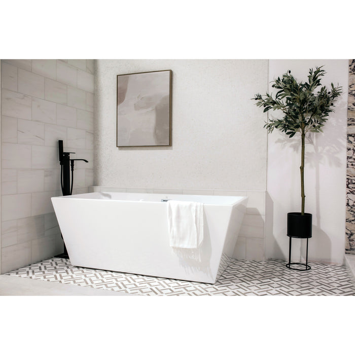 Aqua Eden VTSQ593223 59-Inch Acrylic Rectangular Double Ended Freestanding Tub with Drain, Glossy White