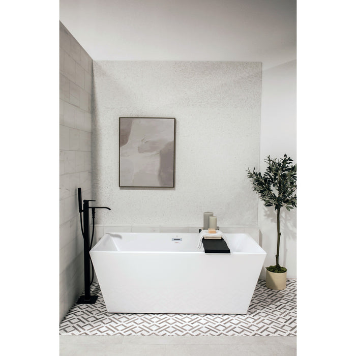 Aqua Eden VTSQ593223 59-Inch Acrylic Rectangular Double Ended Freestanding Tub with Drain, Glossy White