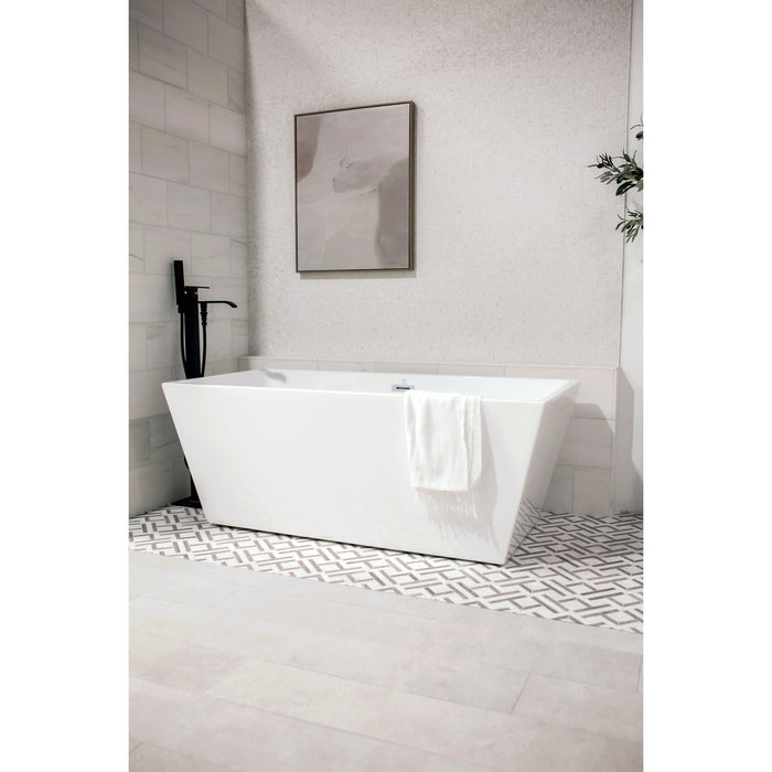 Aqua Eden VTSQ593223 59-Inch Acrylic Rectangular Double Ended Freestanding Tub with Drain, Glossy White