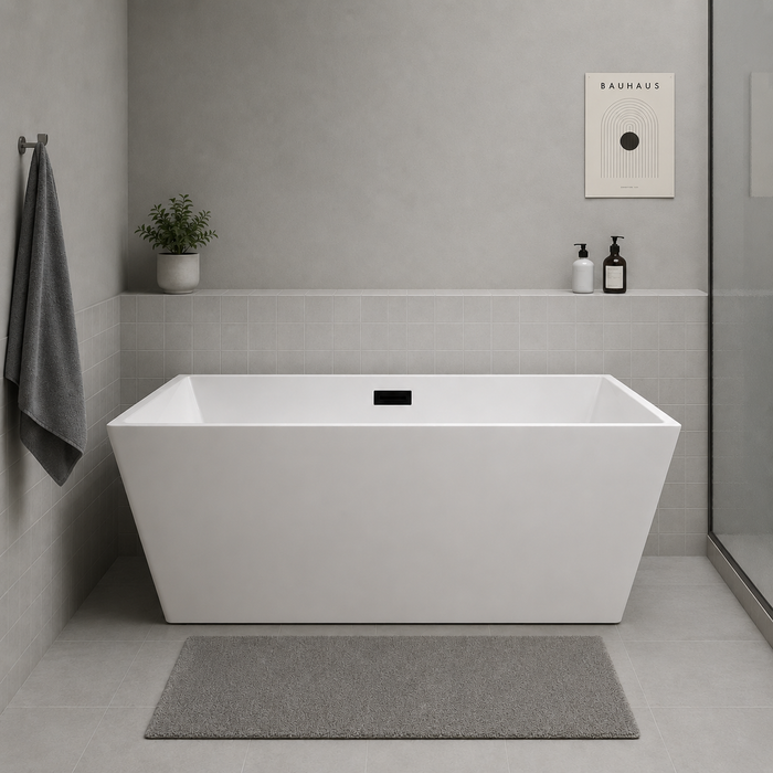 Kingston Sona VTSQ593223C410 - Aqua Eden 59-Inch Acrylic Rectangular Double Ended Freestanding Tub with Drain, Glossy White/Matte Black