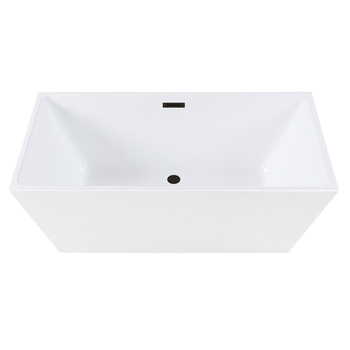 Aqua Eden VTSQ593223C410 59-Inch Acrylic Rectangular Double Ended Freestanding Tub with Drain, Glossy White/Matte Black