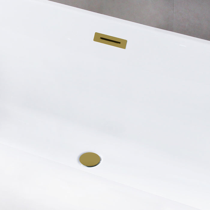 Kingston Sona VTSQ593223C417 - Aqua Eden 59-Inch Acrylic Rectangular Double Ended Freestanding Tub with Drain, Glossy White/Brushed Brass