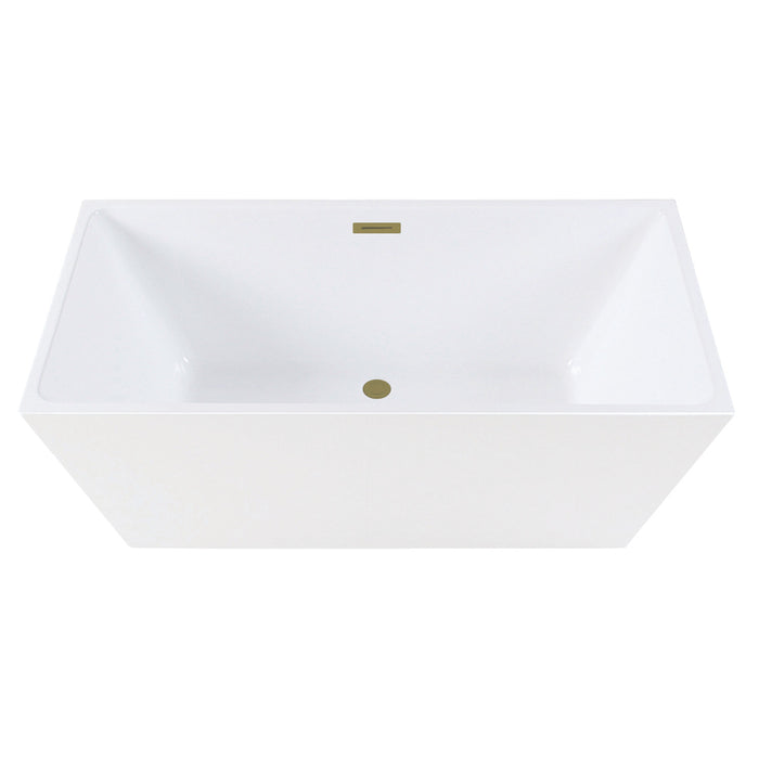 Kingston Sona VTSQ593223C417 - Aqua Eden 59-Inch Acrylic Rectangular Double Ended Freestanding Tub with Drain, Glossy White/Brushed Brass
