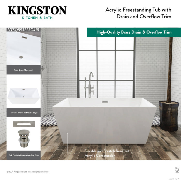 Kingston Sona VTSQ593223C418 - Aqua Eden 59-Inch Acrylic Rectangular Double Ended Freestanding Tub with Drain, Glossy White/Brushed Nickel