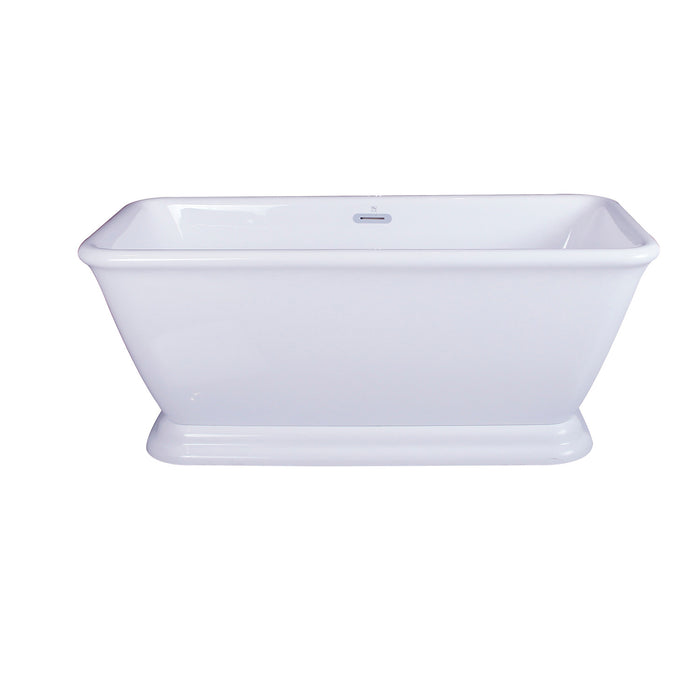 Aqua Eden VTSQ602824 60-Inch Acrylic Oval Rectangular Double Ended Pedestal Tub with Drain (No Faucet Drillings), Glossy White