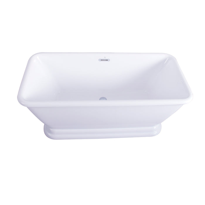 Kingston Heirloom VTSQ602824 - Aqua Eden 60-Inch Acrylic Oval Rectangular Double Ended Pedestal Tub with Drain (No Faucet Drillings), Glossy White