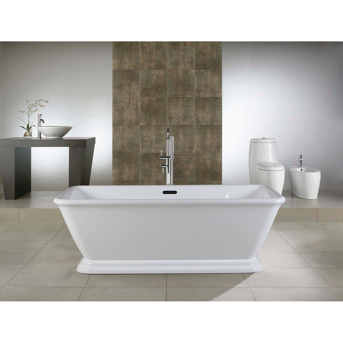 Kingston Heirloom VTSQ602824 - Aqua Eden 60-Inch Acrylic Oval Rectangular Double Ended Pedestal Tub with Drain (No Faucet Drillings), Glossy White
