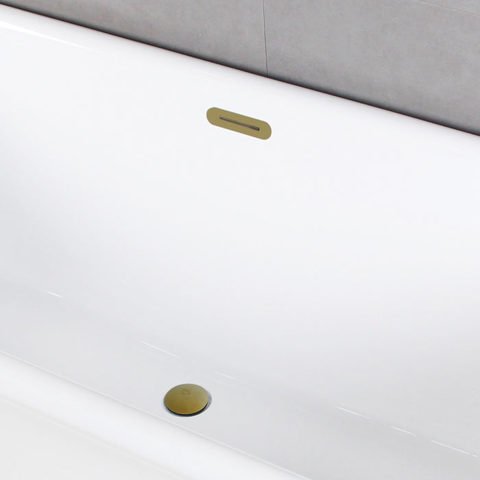 Aqua Eden VTSQ602824C427 60-Inch Acrylic Oval Rectangular Double Ended Pedestal Tub with Drain (No Faucet Drillings), Glossy White/Brushed Brass