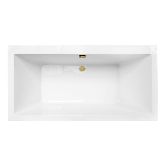 Kingston Sona VTSQ663422M2 - Aqua Eden 66-Inch Acrylic Rectangular Double Ended Freestanding Tub with Overflow/Drain Assembly, Glossy White/Polished Brass