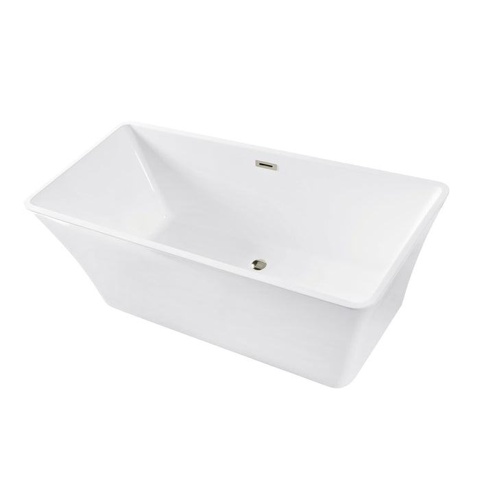 Aqua Eden VTSQ672923C416 67-Inch Acrylic Rectangular Double Ended Freestanding Tub with Drain, Glossy White/Polished Nickel