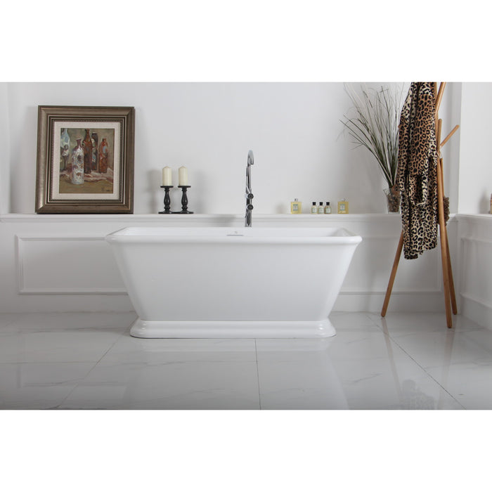Aqua Eden VTSQ713224 71-Inch Acrylic Oval Rectangular Double Ended Pedestal Tub with Drain (No Faucet Drillings), Glossy White