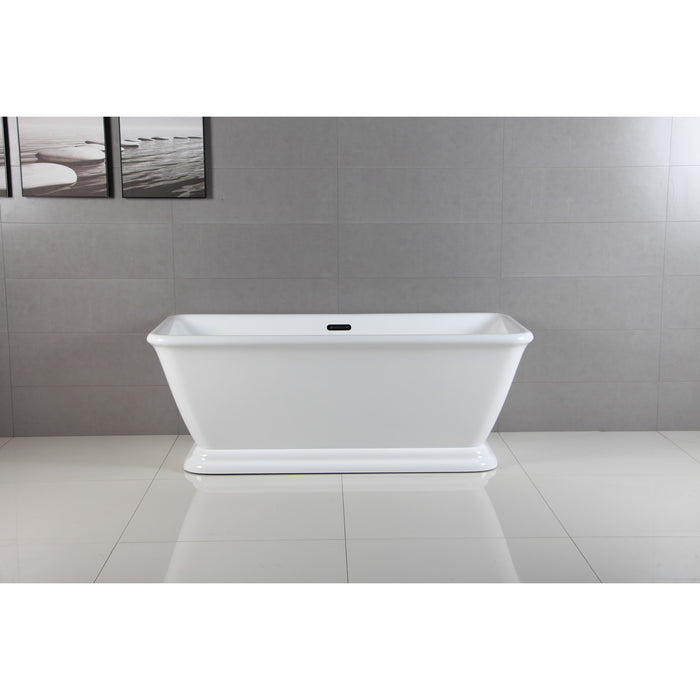 Aqua Eden VTSQ713224 71-Inch Acrylic Oval Rectangular Double Ended Pedestal Tub with Drain (No Faucet Drillings), Glossy White