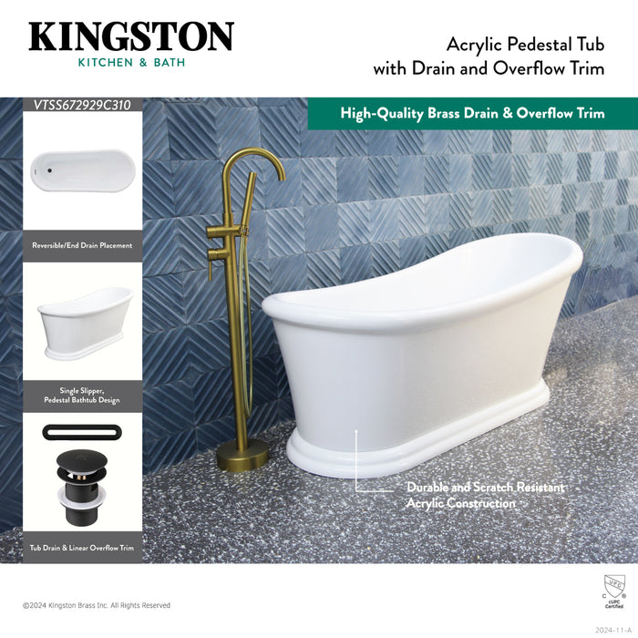 Kingston Heirloom VTSS672929C310 - Aqua Eden 67-Inch Acrylic Oval Single Slipper Pedestal Tub with Drain (No Faucet Drillings), Glossy White/Matte Black