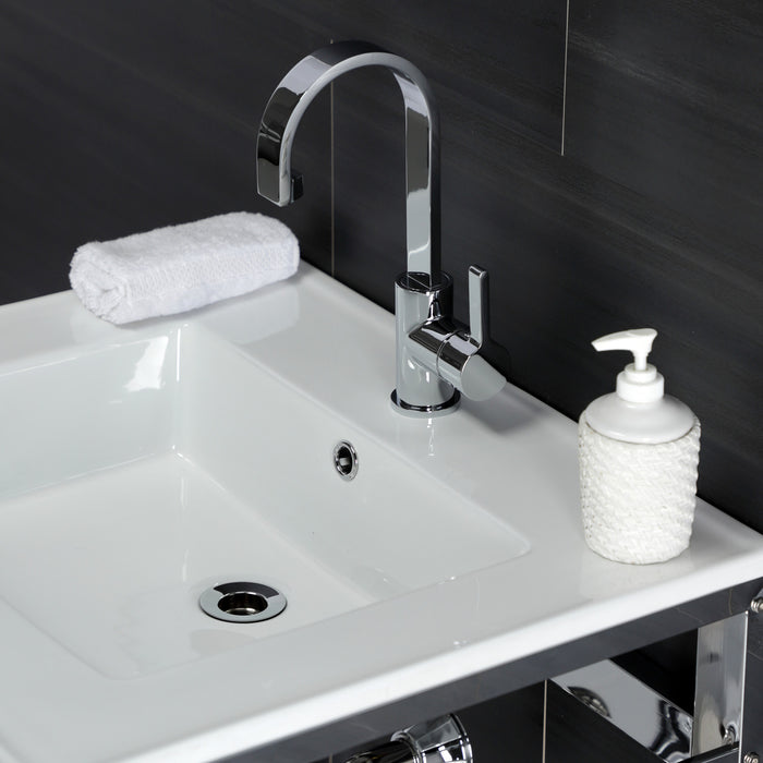 Kingston Sona VWP2522A1 - Quadras 25-Inch Ceramic Console Sink with Steel Base and Shelf (1-Hole), White/Chrome