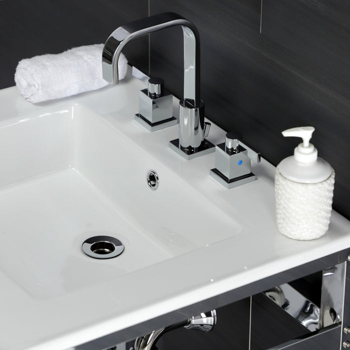 Kingston Sona VWP2522W8A1 - Quadras 25-Inch Ceramic Console Sink with Steel Base and Shelf (8-Inch, 3-Hole), White/Chrome