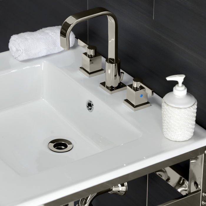 Kingston Sona VWP2522W8A6 - Quadras 25-Inch Ceramic Console Sink with Steel Base and Shelf (8-Inch, 3-Hole), White/Polished Nickel