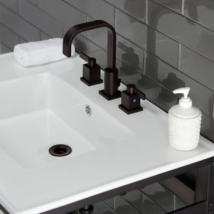 Kingston Sona VWP3122W8A5 - Quadras 31-Inch Ceramic Console Sink with Steel Base and Shelf (8-Inch, 3-Hole), White/Oil Rubbed Bronze