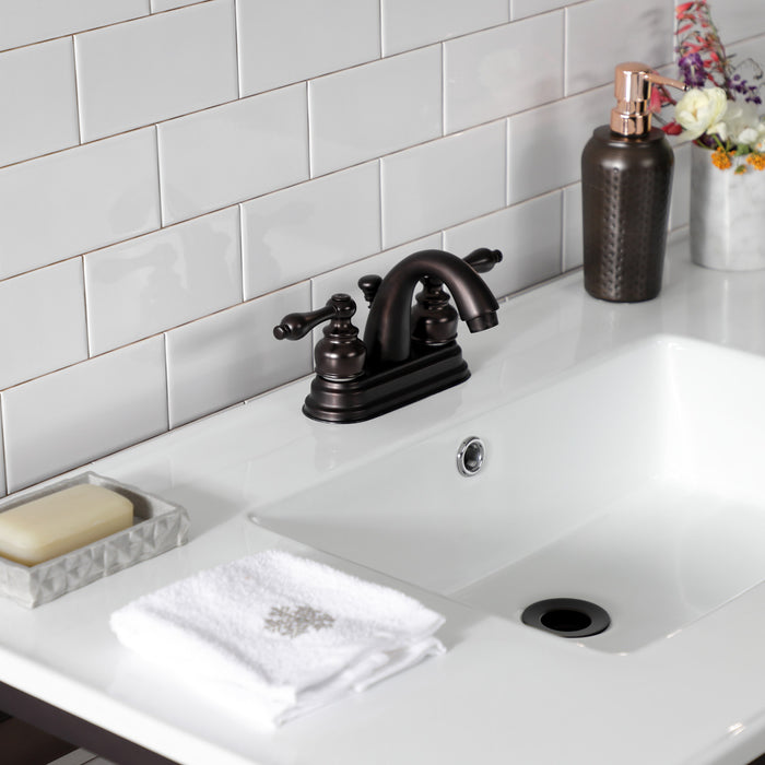 Kingston Quadras VWP3722W4A5 37-Inch Ceramic Console Sink with Steel Base and Shelf (4-Inch, 3-Hole), White/Oil Rubbed Bronze