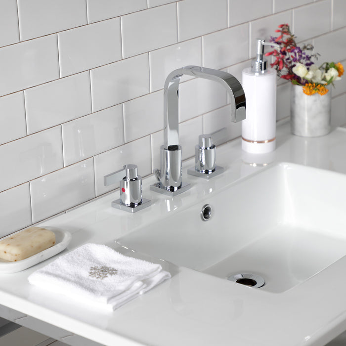 Kingston Quadras VWP3722W8A1 37-Inch Ceramic Console Sink with Steel Base and Shelf (8-Inch, 3-Hole), White/Polished Chrome