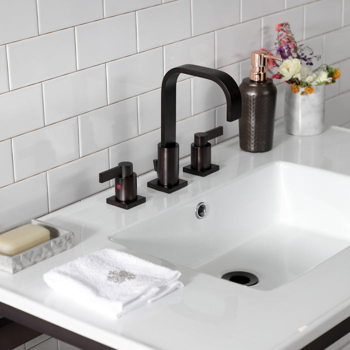 Kingston Quadras VWP3722W8A5 37-Inch Ceramic Console Sink with Steel Base and Shelf (8-Inch, 3-Hole), White/Oil Rubbed Bronze