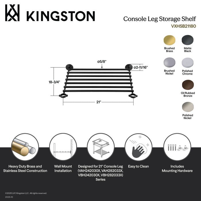 Kingston Covington VXHSB21186 Storage Shelf for VAH242030x, VAH282033x, VBH242030x, VBH282033x Series, Polished Nickel