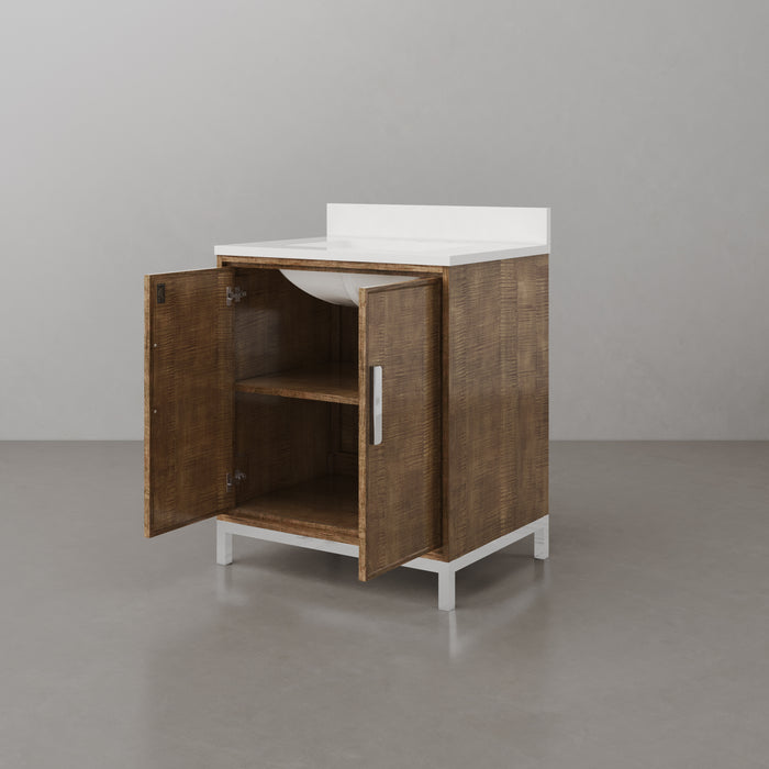 Kingston Westin WE30QZ01LW - 30 in. x 22 in. Bathroom Vanity Single Sink with White Brook Quartz Top, Lustrous Walnut