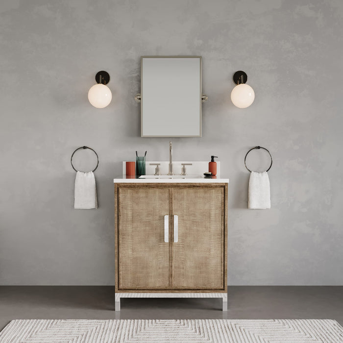 Kingston Westin WE30QZ01LW - 30 in. x 22 in. Bathroom Vanity Single Sink with White Brook Quartz Top, Lustrous Walnut