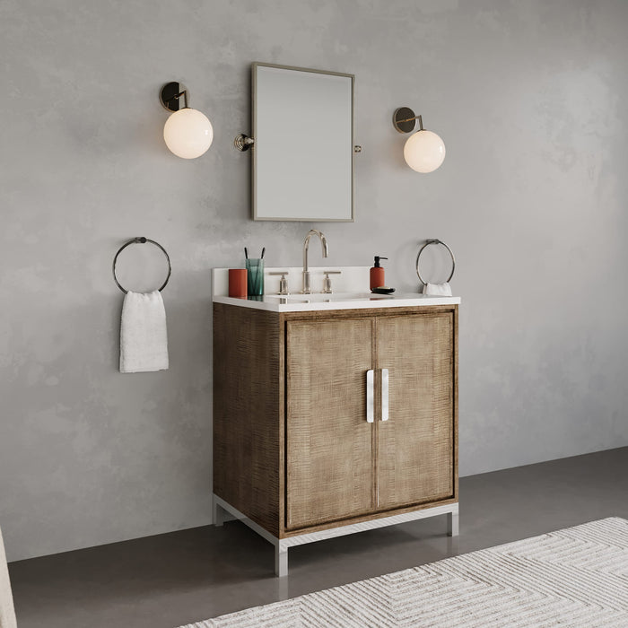 Kingston Westin WE30QZ01LW - 30 in. x 22 in. Bathroom Vanity Single Sink with White Brook Quartz Top, Lustrous Walnut