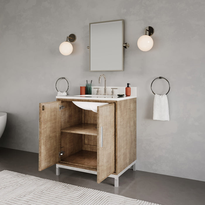 Kingston Westin WE30QZ01LW - 30 in. x 22 in. Bathroom Vanity Single Sink with White Brook Quartz Top, Lustrous Walnut