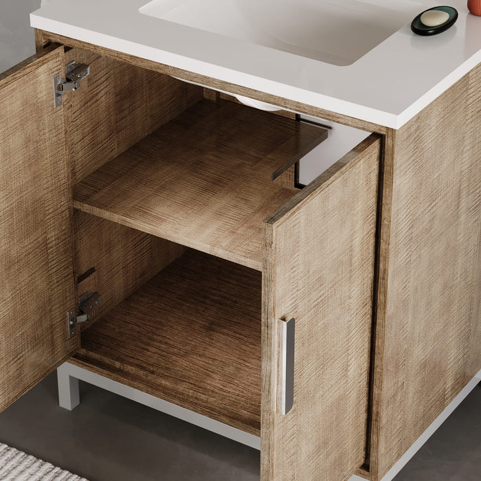 Kingston Westin WE30QZ01LW - 30 in. x 22 in. Bathroom Vanity Single Sink with White Brook Quartz Top, Lustrous Walnut