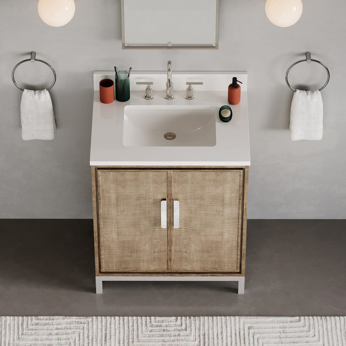 Kingston Westin WE30QZ01LW - 30 in. x 22 in. Bathroom Vanity Single Sink with White Brook Quartz Top, Lustrous Walnut